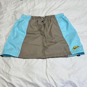 RARE Nike Colorblock Swim Shorts - Light Blue & Taupe with Yellow Logo